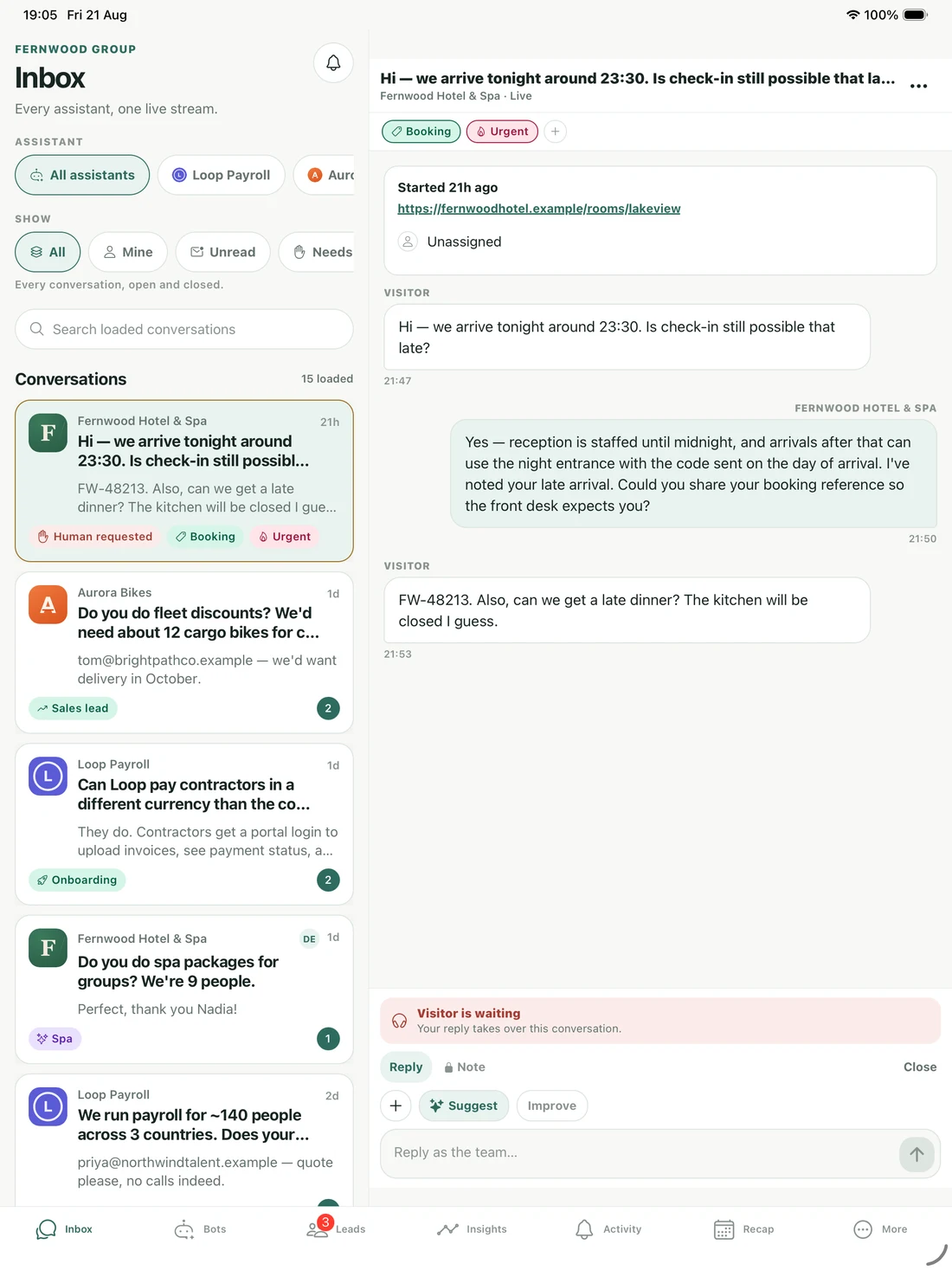 The Matter Chat inbox on an iPad: conversation list beside an open conversation